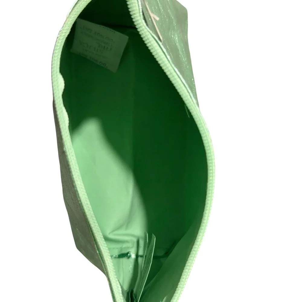 Clinique Green Metallic Textured Cosmetic Bag Pouch Clutch Zipper Easter Basket‎